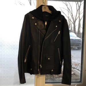 Mackage leather motorcycle jacket w/ removablehood